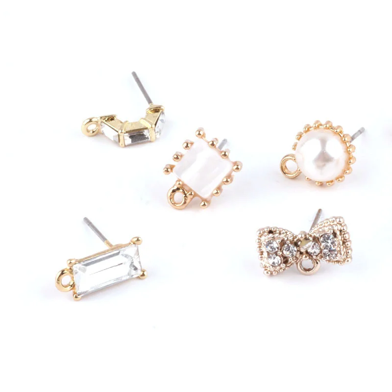 

DIY accessories imitation shell square diamond bow bow ear-nail earrings pendant