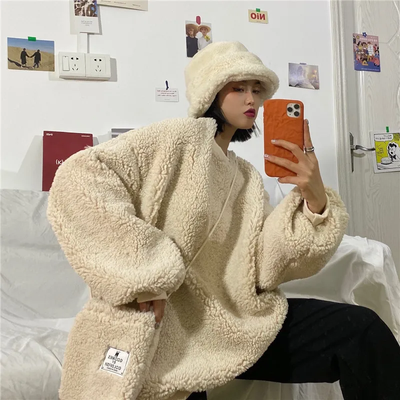 Женские толстовки в Корейском стиле свободная пушистая теплая однотонная