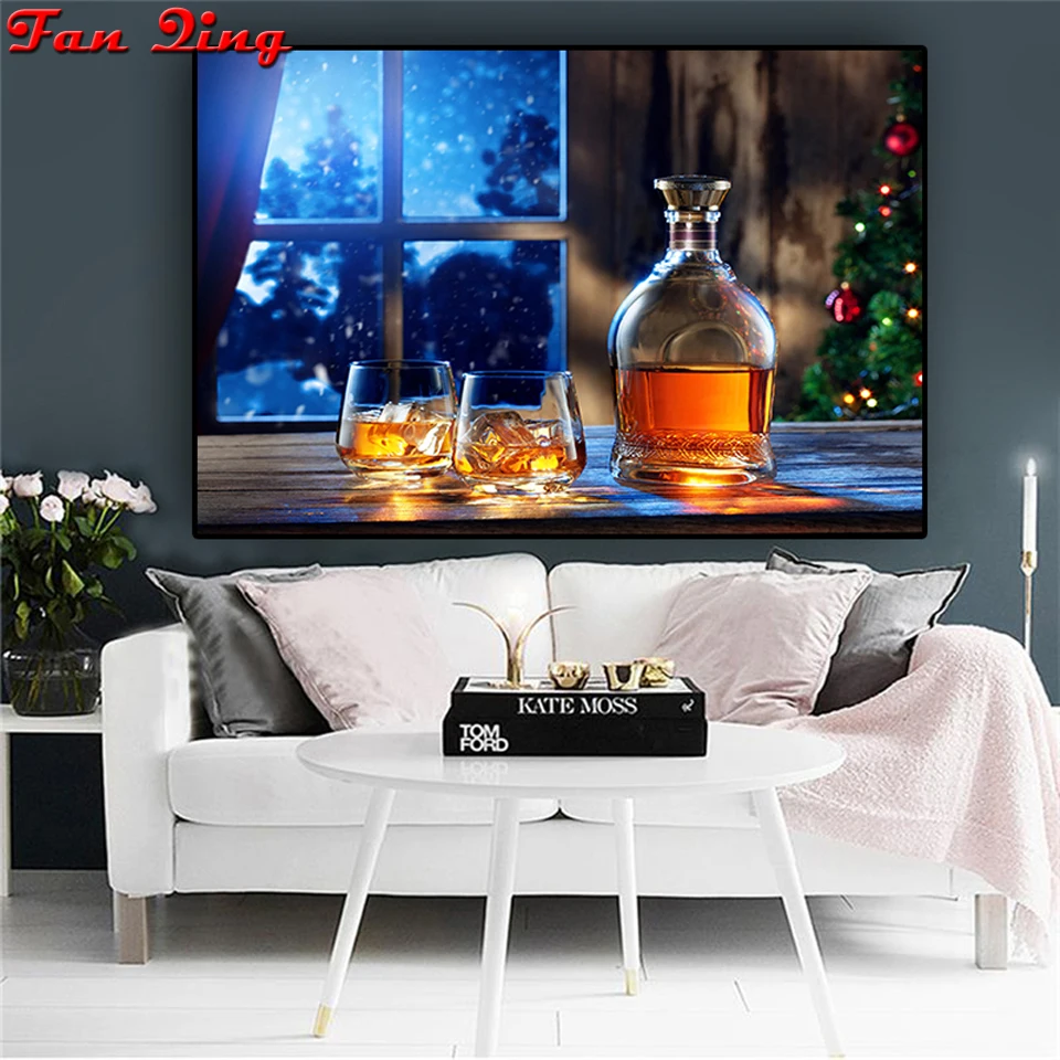 

5d алмазная картина зимний подоконник декорации и вина полная дрель квадратная Вышивка крестом 3d Алмазная вышивка мозаика Стразы