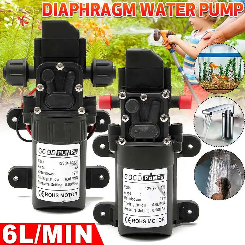 

Stable Water Pump 12V 6A 72W 130PSI 6L/Min High Pressure Diaphragm Water Pump PressureProtection Water Sprayer for Caravan Boat