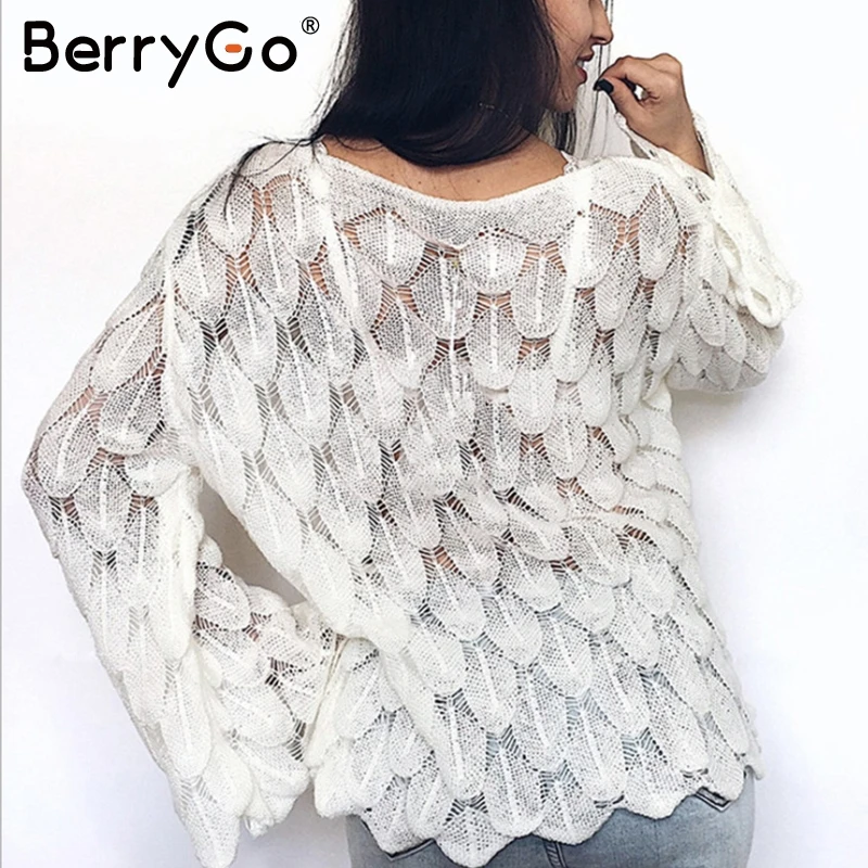 BerryGo с открытыми плечами женский пуловер свитер длинным рукавом чистый вязаный