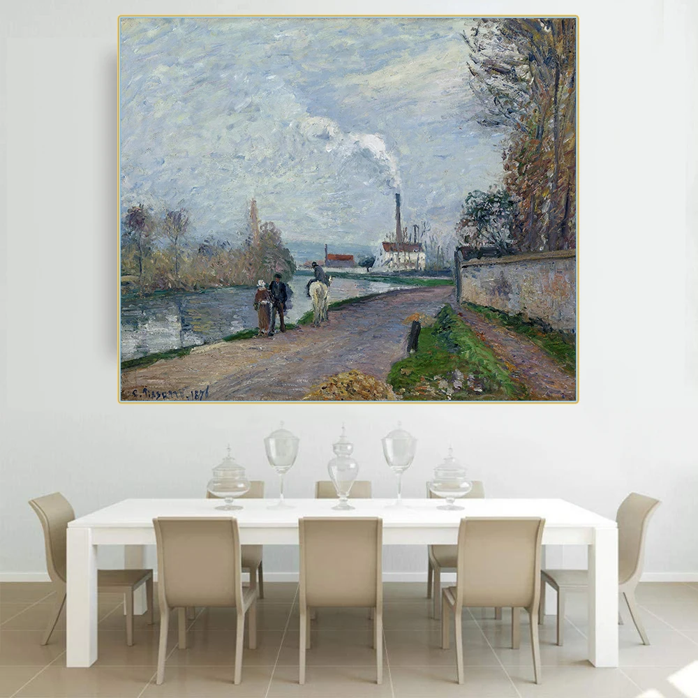 

Citon Camille Pissarro《The Oise near Pontoise in Grey Weather》Canvas Oil Painting Art Poster Picture Wall Decor Home Decoration