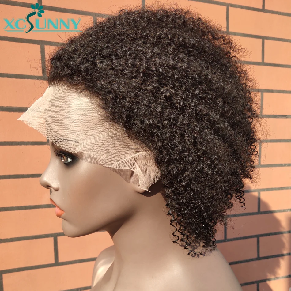 Afro Kinky Curly Pixie Cut Wig Human Hair Short Bob Wigs Cheap Transparent 13X1 Lace Front Wigs For Women Pre Plucked Brazilian