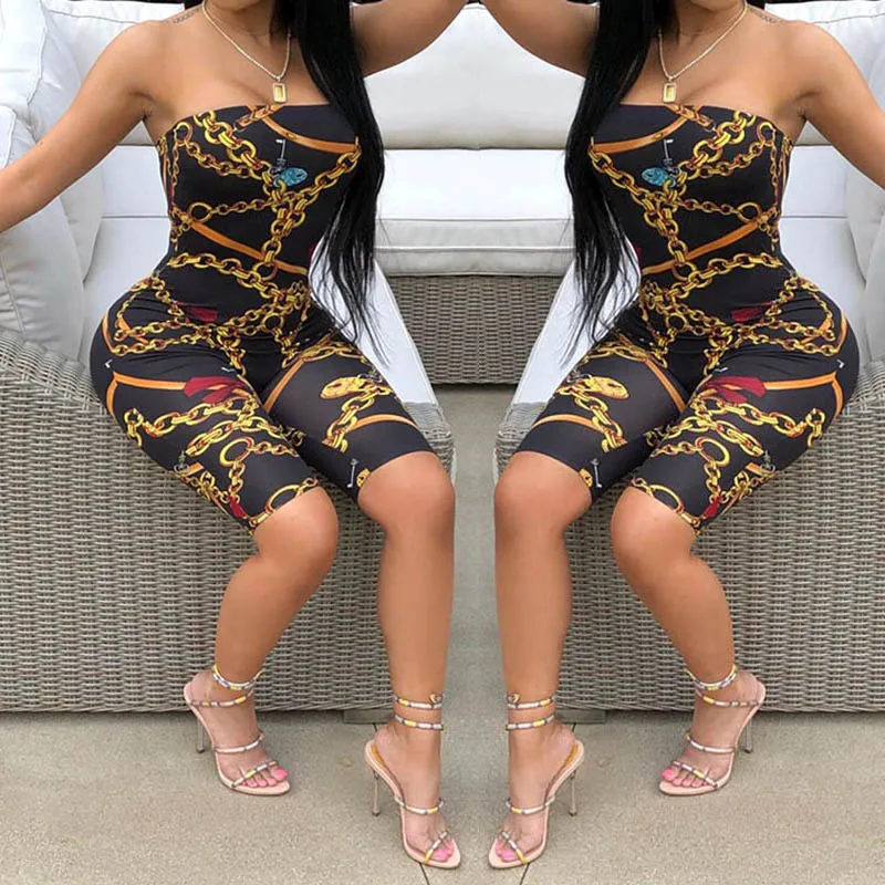 

Sexy Jumpsuit Party Bodysuit Overalls Womens Jumpsuit Club Strapless Full New Fashion Printed Bodycon Rompers
