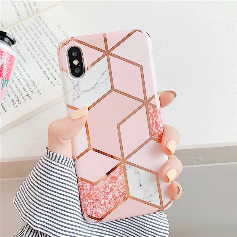 LW0039 Ottwn геометрический мраморный текстурный чехол для телефона iPhone X XR XS Max 6 6s 7 8 Plus Мягкий IMD гальванический задний чехол силиконовый чехол - Цвет: LW0039