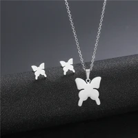 trend stainless steel womens jewelry fashion ins sweet butterfly necklace earring set jewelry set women