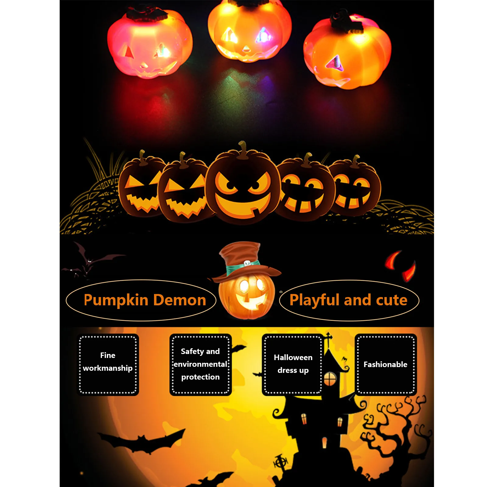 Collar de Noche de Brujas con calabaza iluminada, recuerdos de fiesta de Halloween para ni&ntilde;os, suministros de fiesta naranja, juguetes iluminados, juguete de Halloween-3