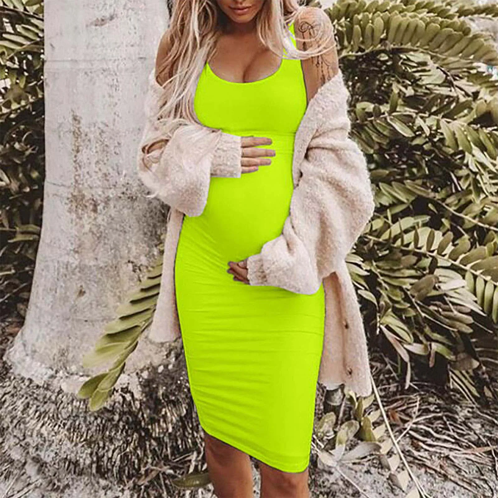

Maternity Clothes Summer Pregnant Bodycon Dresses Round Neck Sleeveless Solid Color Maternity Vest Dress Pregnancy Clothing