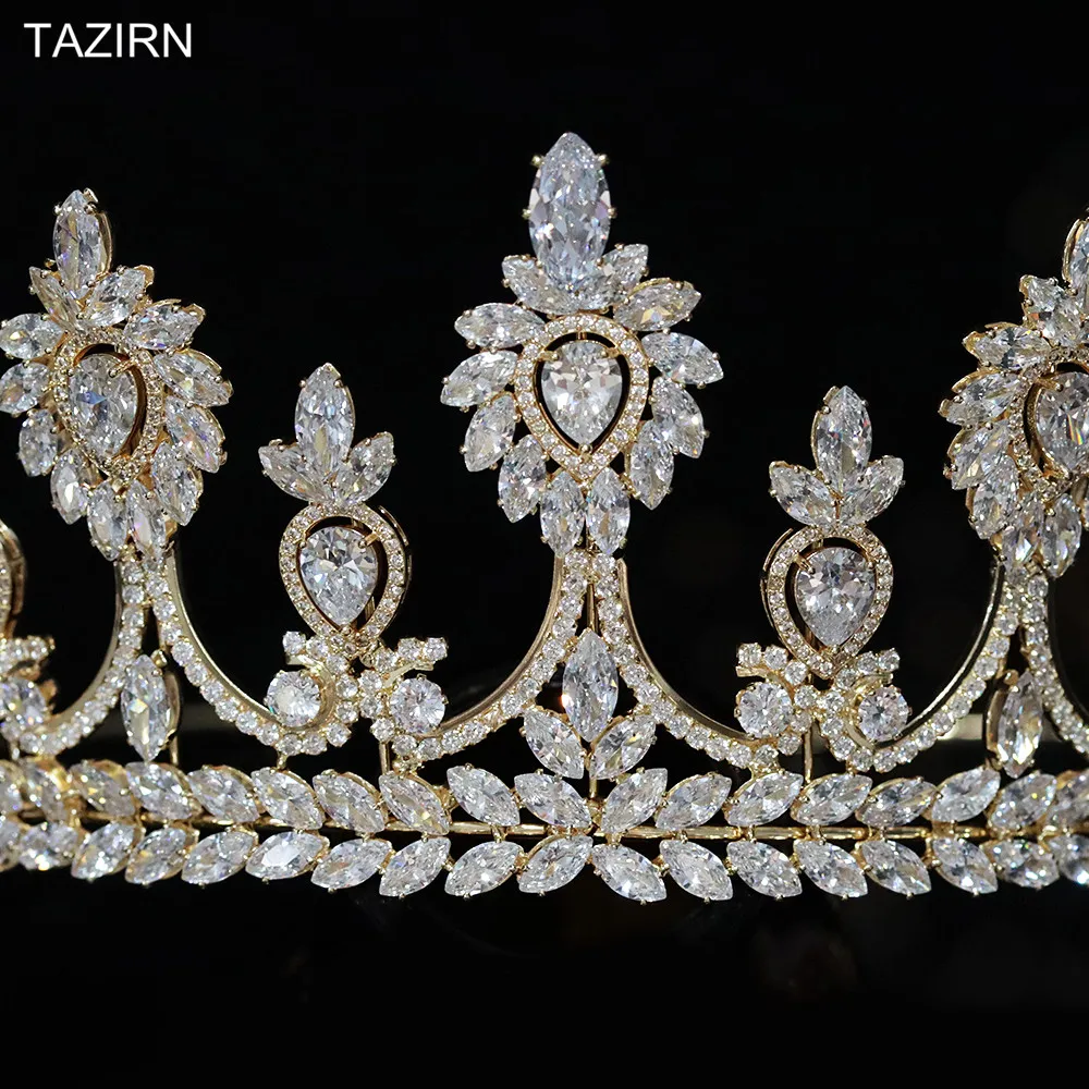 

luxury 5A Full Cubic Zirconia Wedding Bridal Tall Tiara and Crowns Zircon Engagement Headpieces Pageant Hair Jewelry Accessories