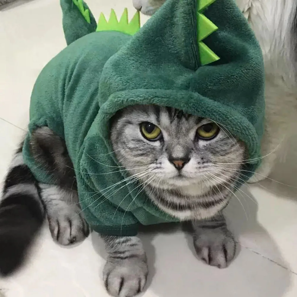 

Funny Pet Kitten Coral Fleece Dinosaur Costume Coat Pet Cat Dog Winter Warm Plush Dinosaur Suit Hoodies Sweater Animal Clothes