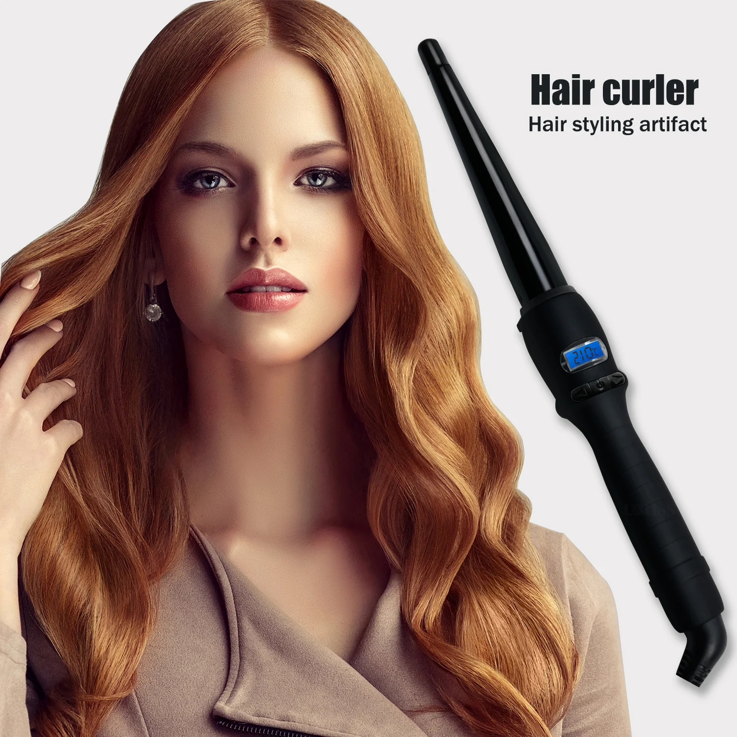 

Curling Wand with Ceramic Coating Barrel Tourmaline LCD Pear Flower Cone Barrel Women Styler Professional Hair Curler Iron