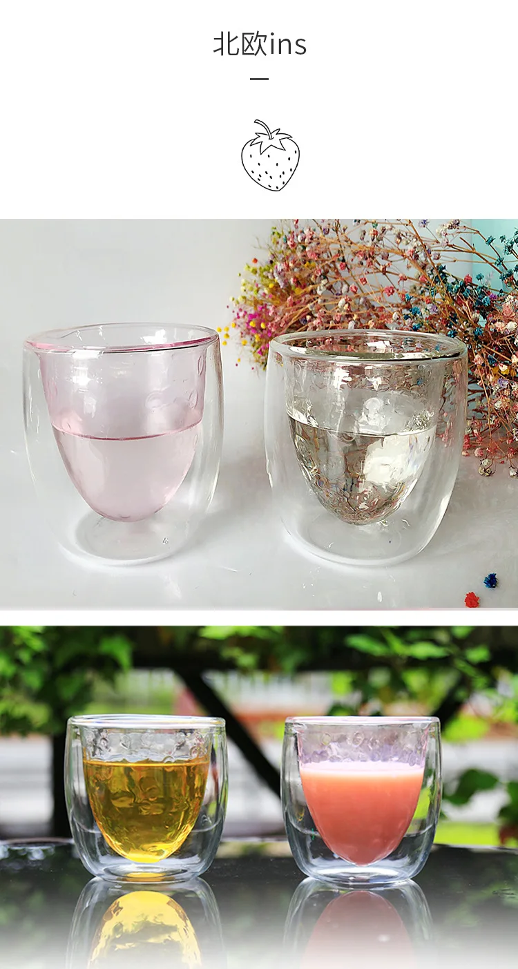 Креативная чашка из двойного стекла 250 мл милый стакан в форме клубники