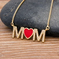 new arrival top quality copper cubic zirconia heart necklace pendant for mom mama long snake chain jewelry gift for mothers day