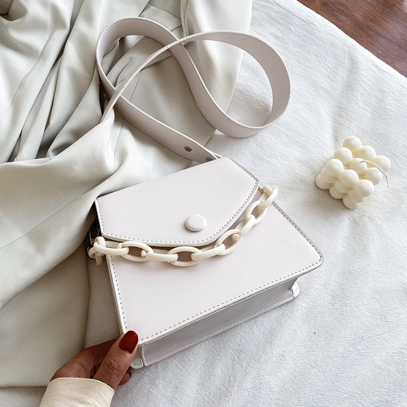 

Acrylic Thick Chain PU Leather Cross Body Bags For Women Summer Fashion Solid Color Shoulder Ladies Handbags And Purses Satchels