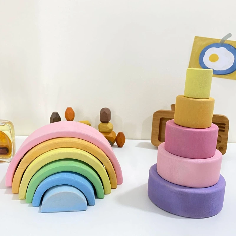 

5 Pcs Baby Wooden Rainbow Stacker Children Stacking Game Learning Building Blocks Kids Creative Educational Montessori Toys Gift