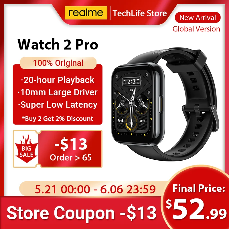 Смарт часы realme Watch 2 pro, 14 дней без подзарядки, 1,75 дюйма, GPS, 90 спортивных режимов