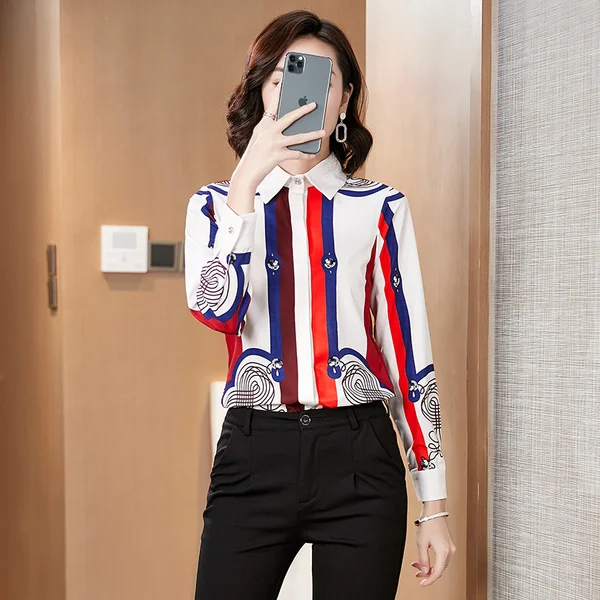 Женские винтажные топы с цветочным принтом шифоновая Повседневная Блузка