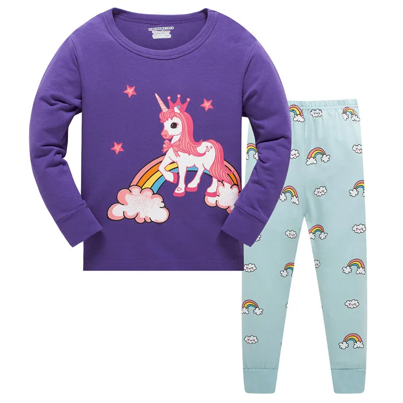 purple unicorn Комплект одежды с Бэтменом; пижамы Белоснежки для мальчиков; детская хлопковая одежда для сна; пижамные комплекты для малышей; детская одежда для сна с животными для девочек - Цвет: purple unicorn