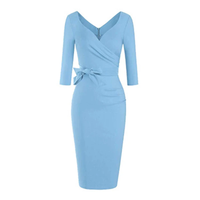 Женское винтажное Деловое платье FEECOLOR 1950-х годов с запахом v-образным вырезом и