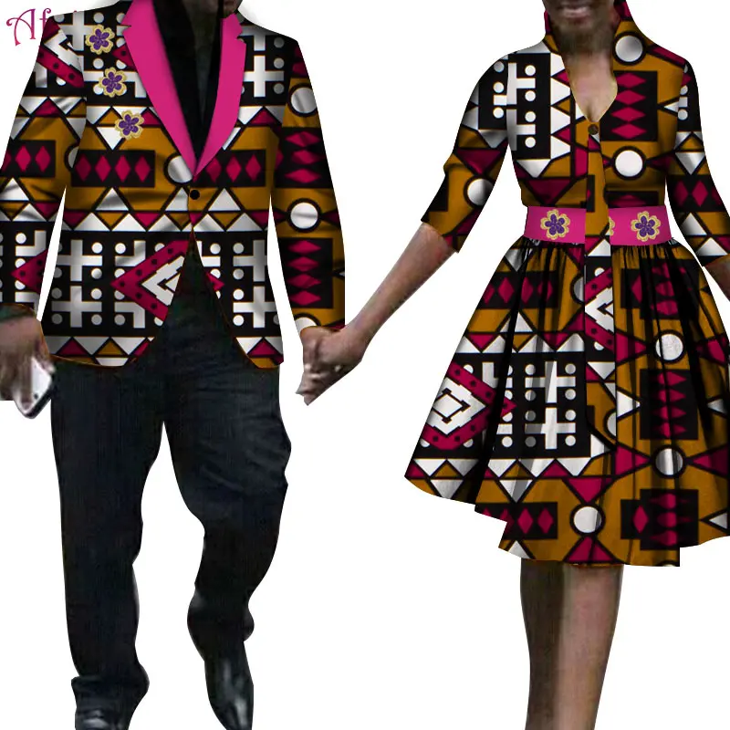 

African Dashiki Print Dresses for Lovers So Cheap and Cheerful Couple Clothing Men's Suit Blazer and Women's Skirt WYQ200