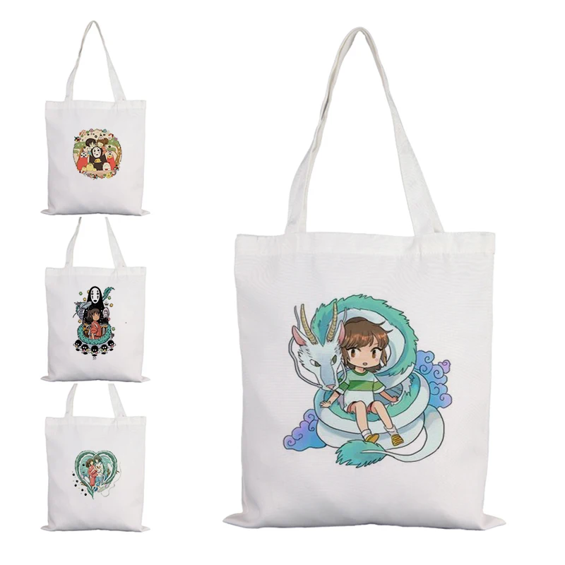 

Spirited Away Shopping Bags Tote Bag Anime Eco Designer Handbags Canvas Shopper Shoulder Cloth Grocery Fabric Korean Printed Sac