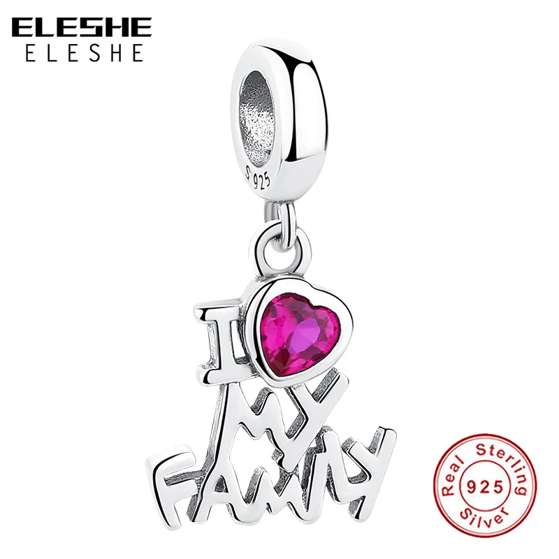 ELESHE подлинные серебряные бусины 925 пробы с надписью &quotЯ люблю мою Семья сердце