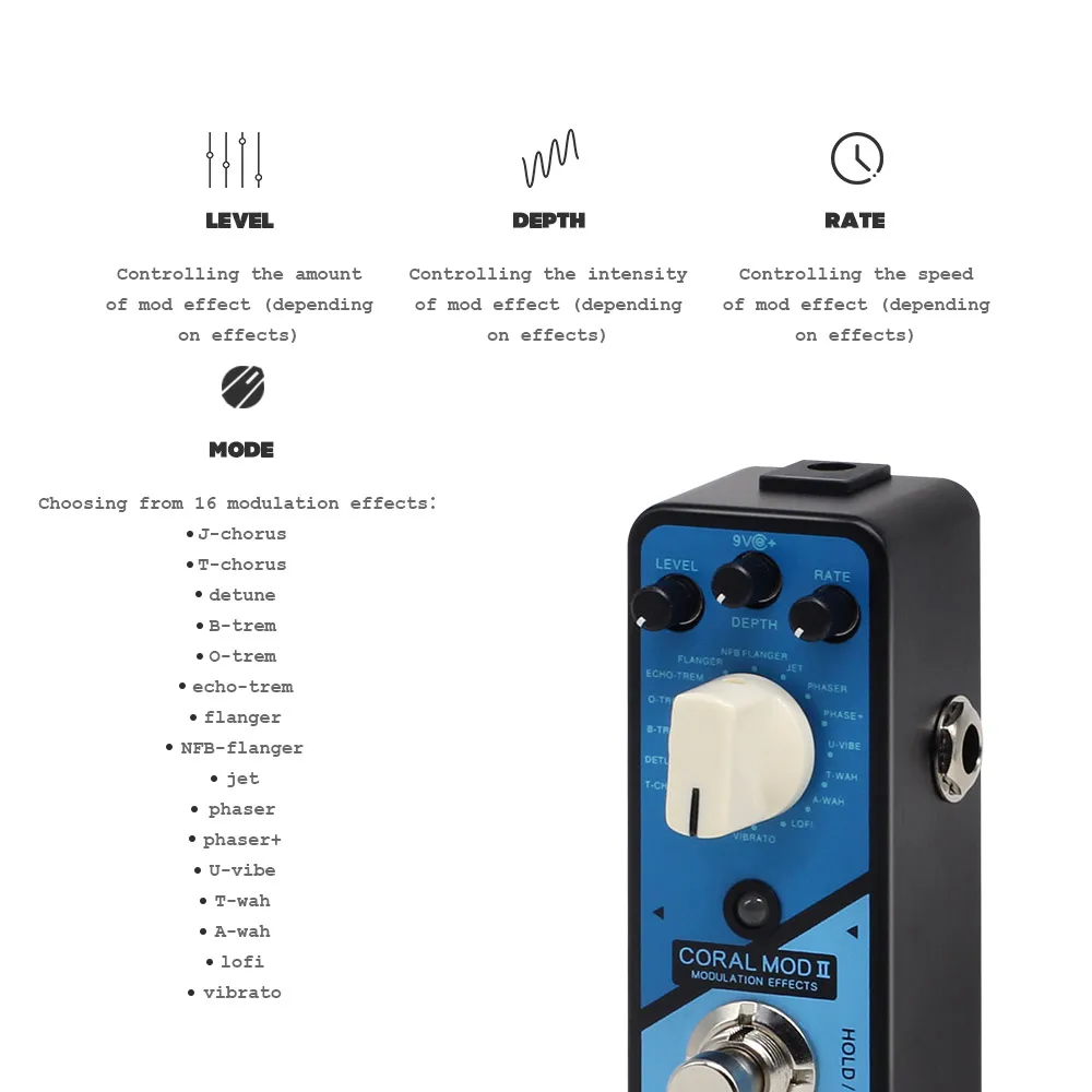 Valeton Coral Mod II цифровая модуляция Chorus Flanger Phaser Univibe тремоло лофи мульти эффекты Гитара Бас педаль CRL-8