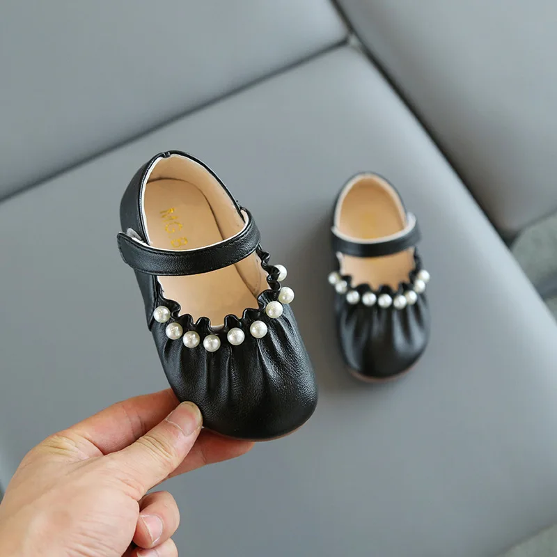 Zapatos de princesa de Chica Elegante dulce para ni&ntilde;os peque&ntilde;os, calzado de verano con suela suave de Velcro, zapatos de perlas de cuero PU, novedad de 2021-0