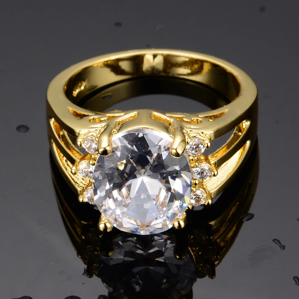 

Cute Female White Oval Crystal Jewelry Charm Gold Color Wedding Big Rings For Women Luxury Bride Engagement Valentines Day Gift