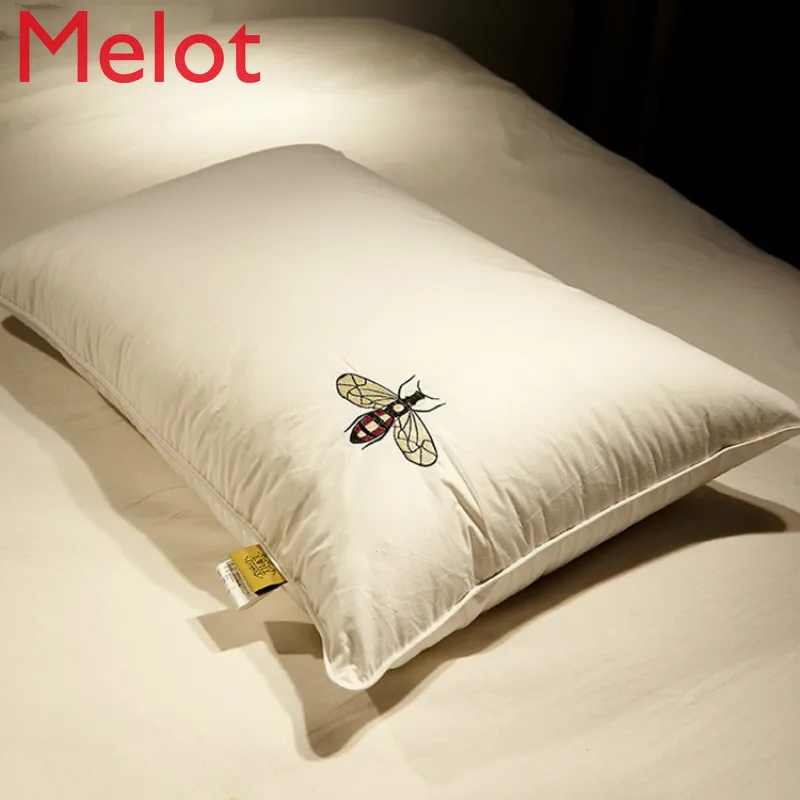 

Fashionable eco-friendly down pillows for household use simple and soft pure cotton white goose feather pillow core