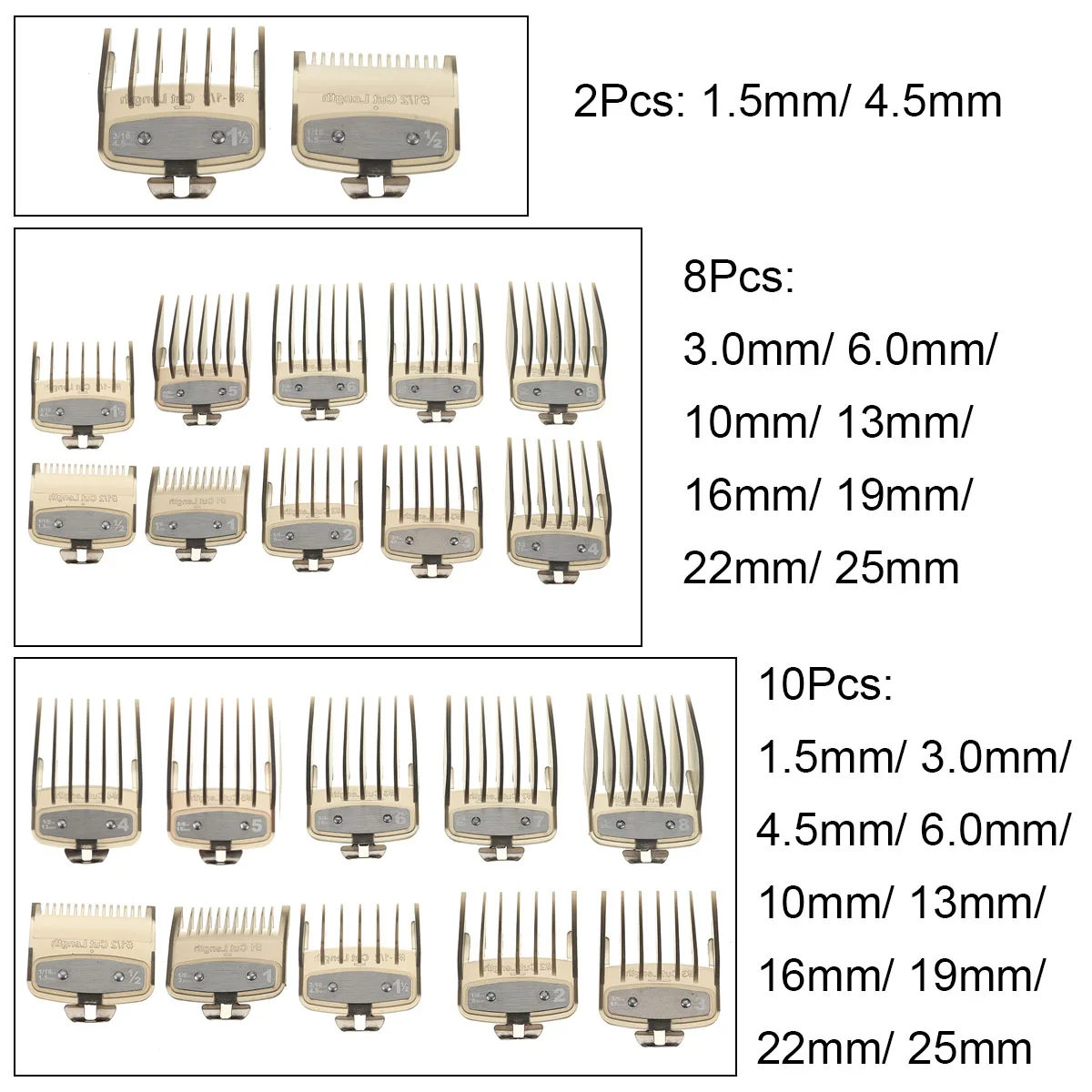 

Quick delivery 2/8/10 Pcs Hair Clipper Cutting Guide Comb Guards 1.5-25mm Comb Tools Kit for 46x38mm Cutting Head Hair Clipper