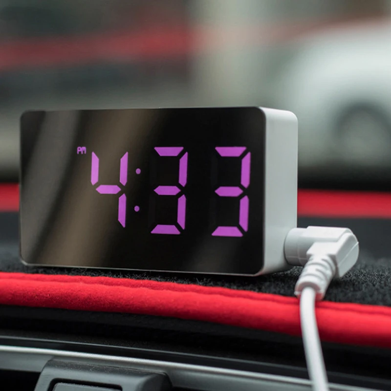 

LED Multifunctional Mirror Clock Digital Alarm Snooze Display Time Night LCD Light Table Desktop USB Home Decor