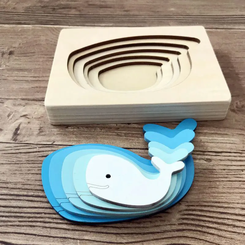 Деревянная 3D пазл Монтессори с переходом цветов игрушки пятислойным радужным