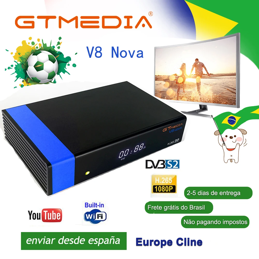 V8 NOVA BLUE Корабль Бразилия DVB-S2 GTmedia V8 Nova спутниковый ТВ приемник HD встроенный wifi мощность по freesat v8 супер DVB-S2 Поддержка CCcam Newcam - Цвет: V8 NOVA BLUE