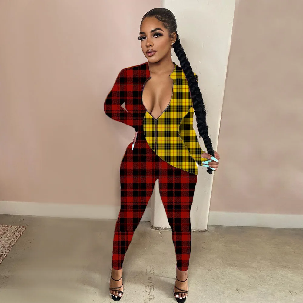 

2021 Summer New Fashion Print Checkerboard Pattern Sexy Jumpsuit