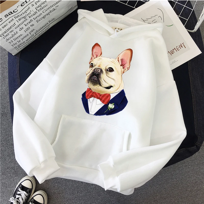 

2020 Harajuku pink hoodie fashion french bulldog lady hoodie pullover funny long sleeve crop loose hoodie