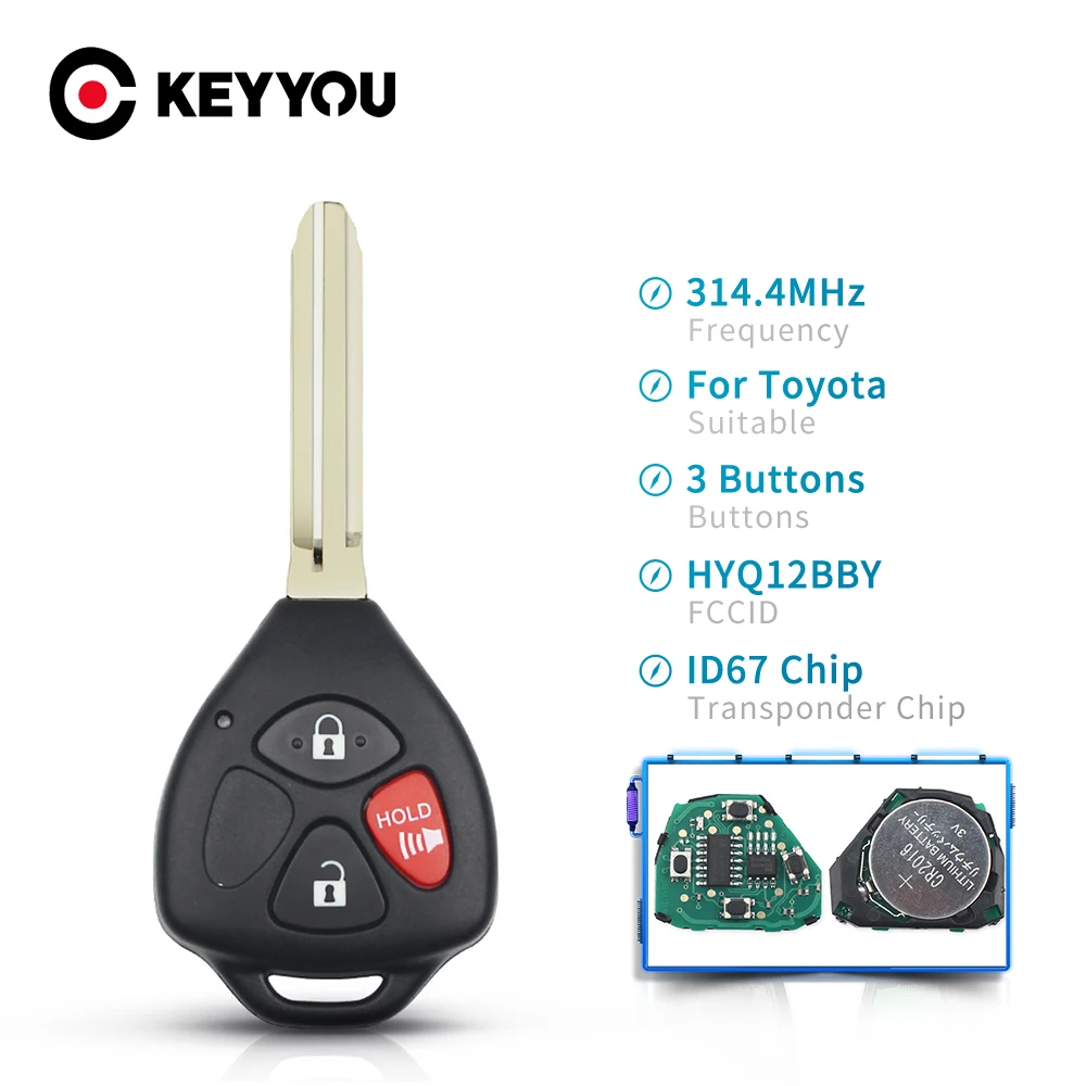 

KEYYOU Car Remote Key For Toyota Camry Avalon Corolla Matrix RAV4 Yaris Venza tC/xA/xB/xC 3/4 Buttons 314.4 Mhz ID67 HyQ12BBY