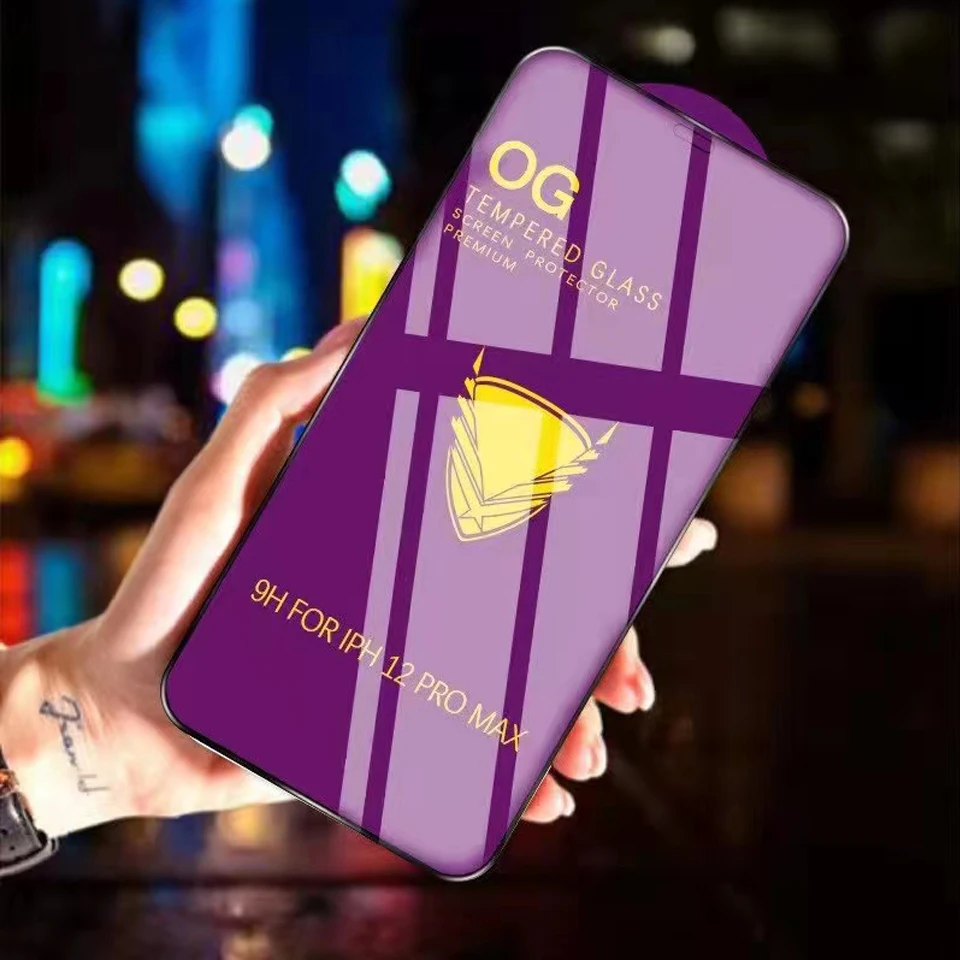 50Pcs Golden Armor OG Big Curved Full Glue For Iphone 11 12 13 Pro Max X XR XS Max 6 7 8 14 Plus Screen Protector Tempered Glass