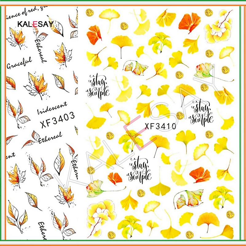 

Autumn Abstract Maple Ginkgo Leaf Nail Art Stickers for Manicure Cute Nail Design Decoration Decals New Designer Nail Art Decor