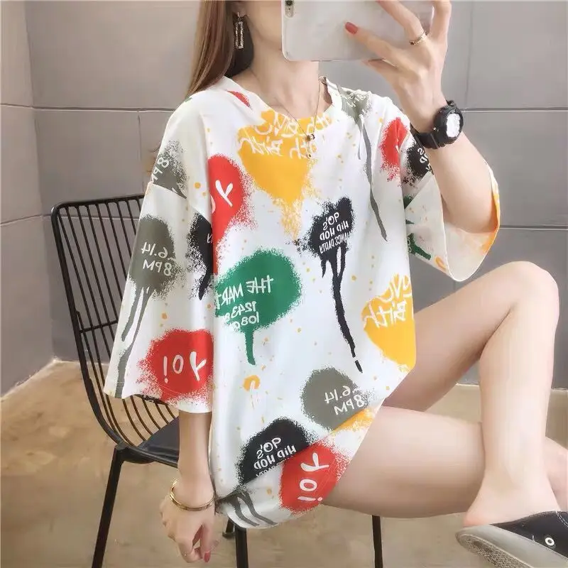 

Monogrammed shirt women letter printing polo shirt women loose t shirt Art shirt women short sleeve large size women top blouse