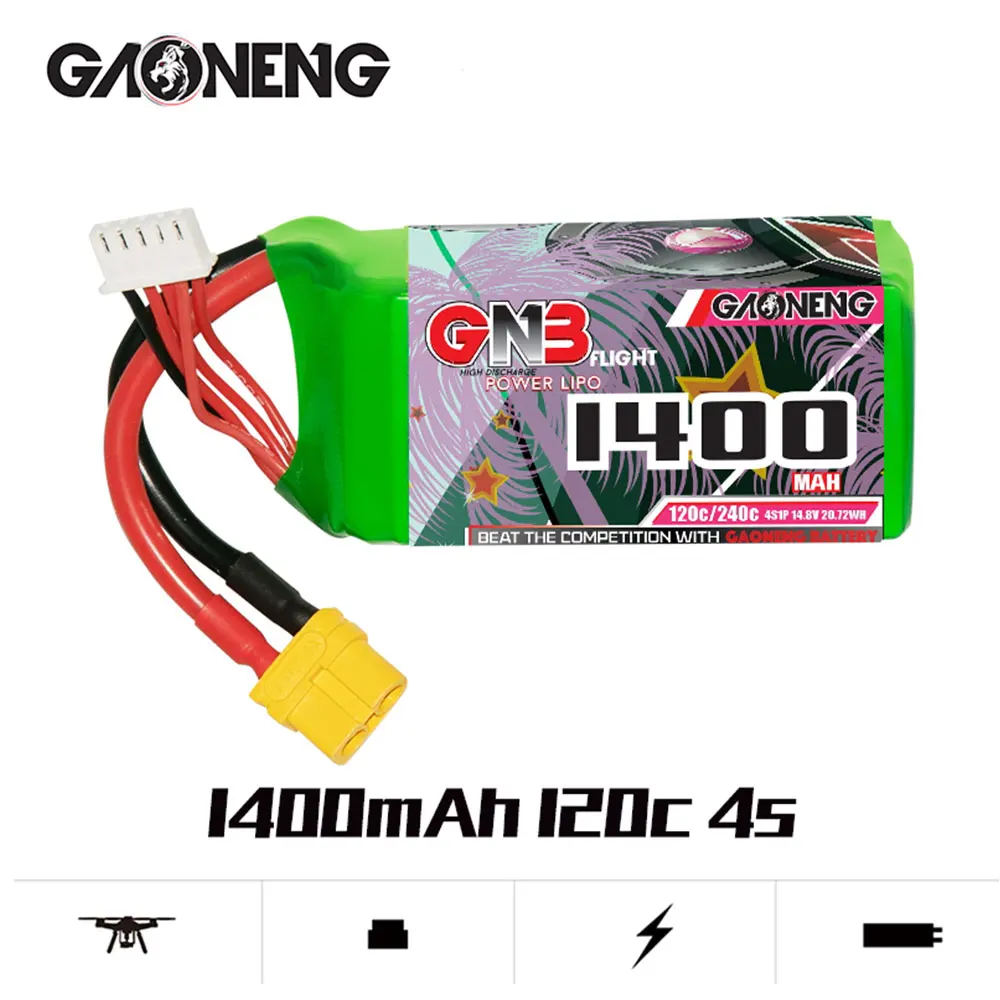 Gaoneng GNB 1400MAH 14 8 V 4S 120C XT60 RC LiPo аккумулятор для беспилотника FPV легкий вес новая