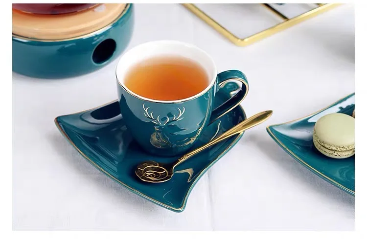 

Nordic Housing Ceramic Cofee Tea Cup Saucers Set With Glass Teapot Holder Porcelain Candle Heaten Base Flower Afternoon Tea Set
