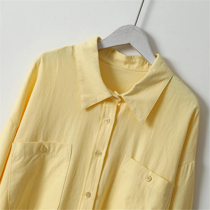 Белый Топы для женщин 2021 на осень-лето детская одежда с отложным воротником