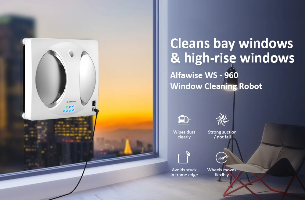 Умный робот пылесос для окон Alfawise WS 960 с внешним/верхним стеклом 4 ЖК дисплея