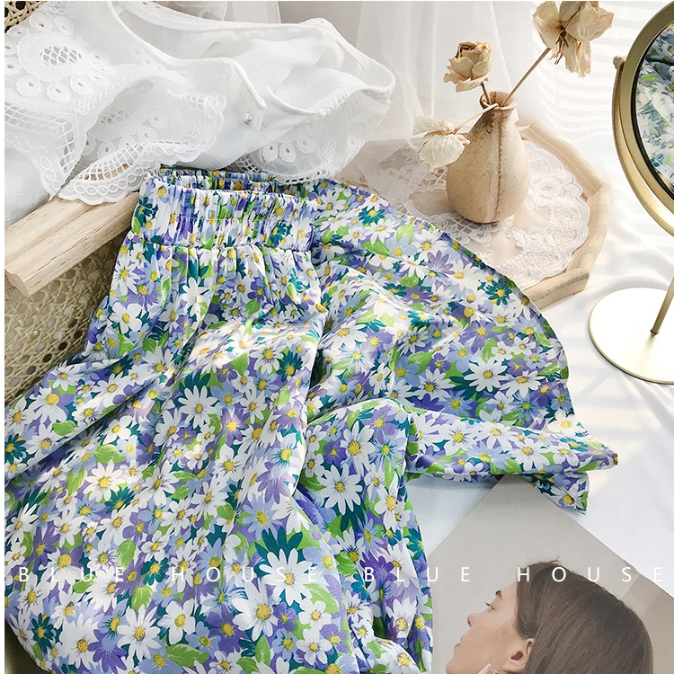 

Юбка Женская средней длины с цветочным принтом, уличная одежда в Корейском стиле, повседневная трапециевидная юбка миди с поясом на резинке...