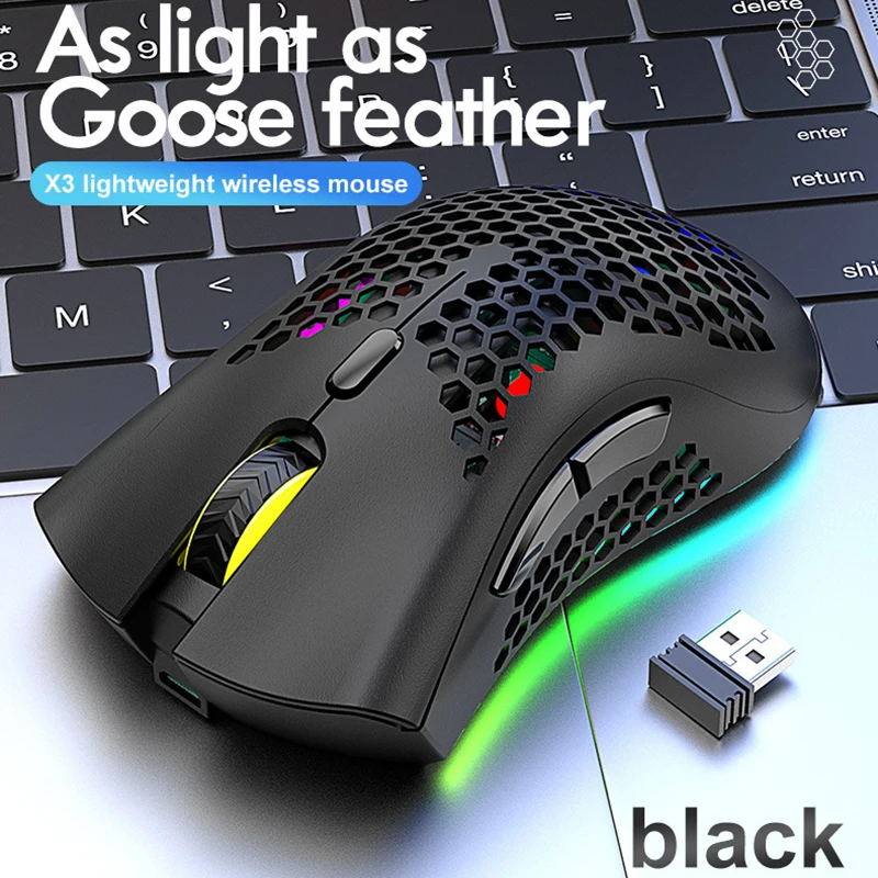 rechargeable usb receiver lightweight gaming wireless mouse rgb honeycomb led light mice for laptops desktop pc computer gamer free global shipping