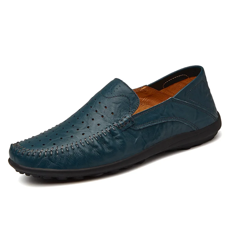 

Genuine Leather Men Shoes Casual Luxury Brand 2020 Italian Mens Loafers Moccasins Breathable Slip on Boat Shoes Plus Size