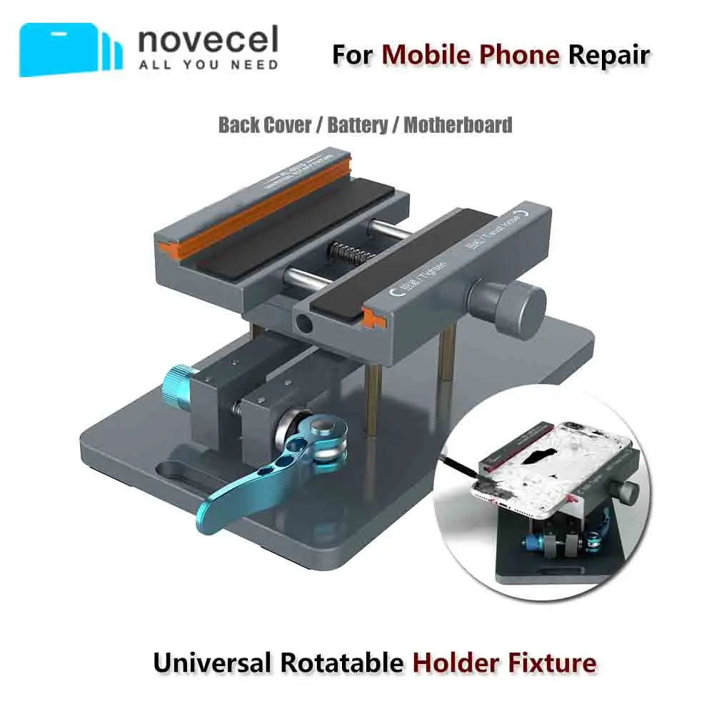 

Novecel Universal Rotatable Holder Fixture For iPhone 12 11 X Max Broken Back Rear Glass Housing Motherboard Battery Repair Tool