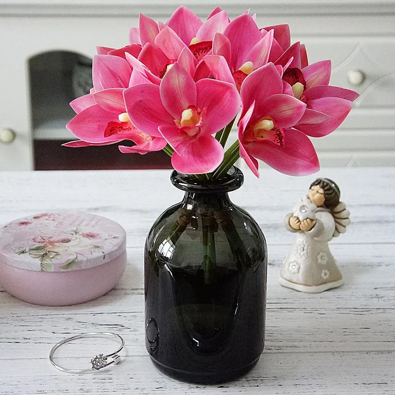 

Handwritten 4 Head Film Cymbidium Simulation Multi-Head Orchid Bouquet Artificial Silk Flower Photography Wedding Fake Flowers