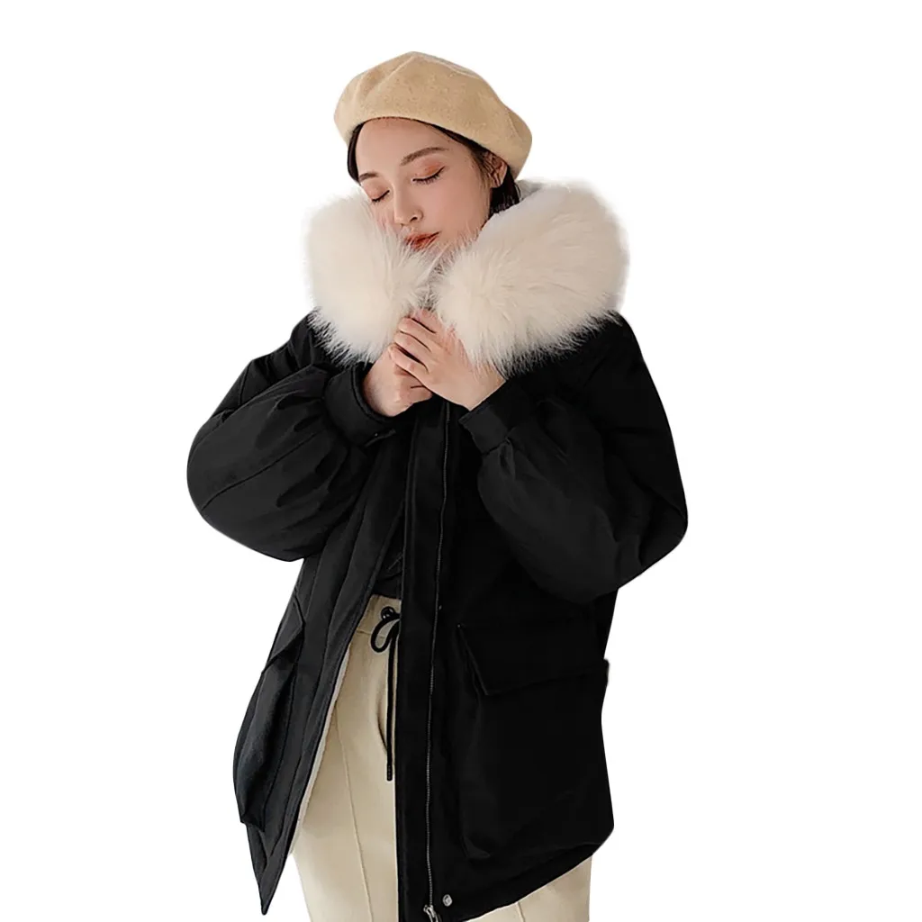 Женское зимнее пальто 2019 с капюшоном размера плюс меховым воротником теплая